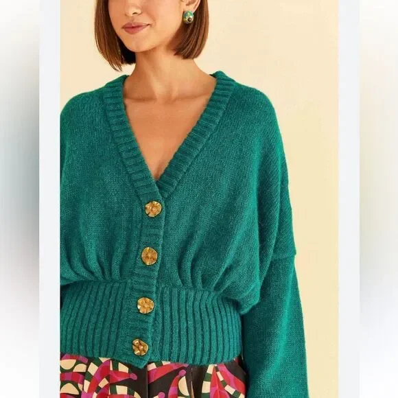 Farm Rio Emerald Bubble Knit Cardigan NWT - Picture 2 of 12